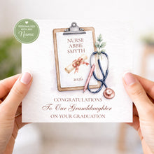 Load image into Gallery viewer, Personalised nurse graduation card example for granddaughter
