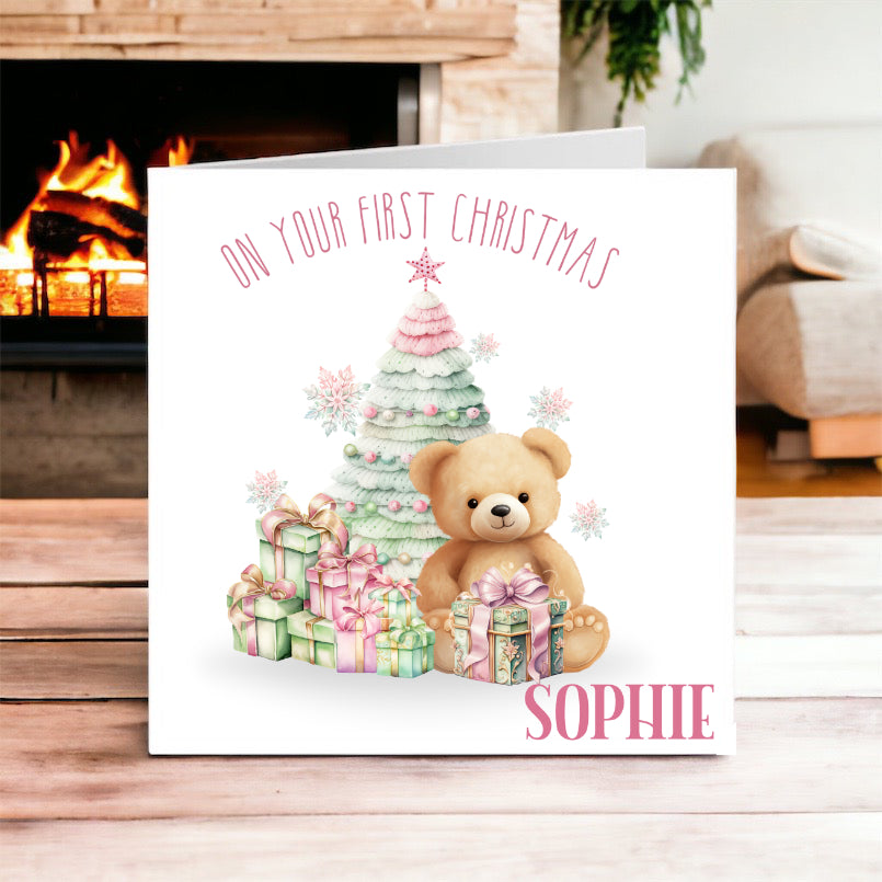 Baby's First Christmas Pastel Bear Christmas Card