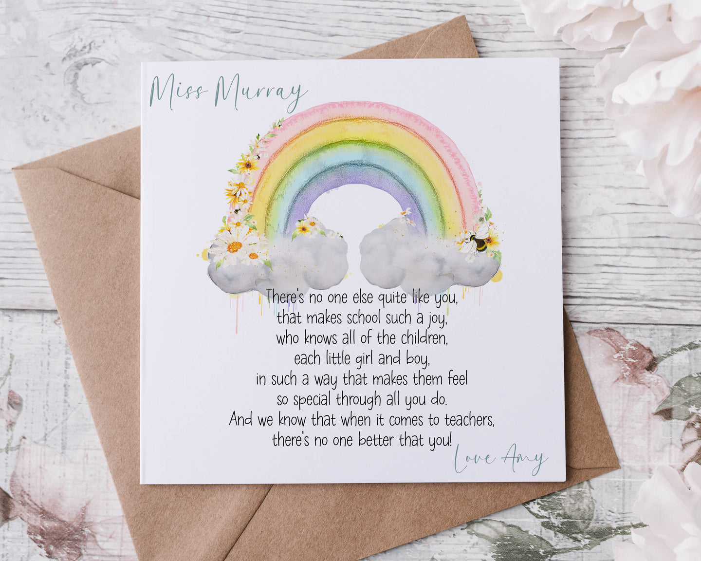 Pastel rainbow with teacher poem thank you card