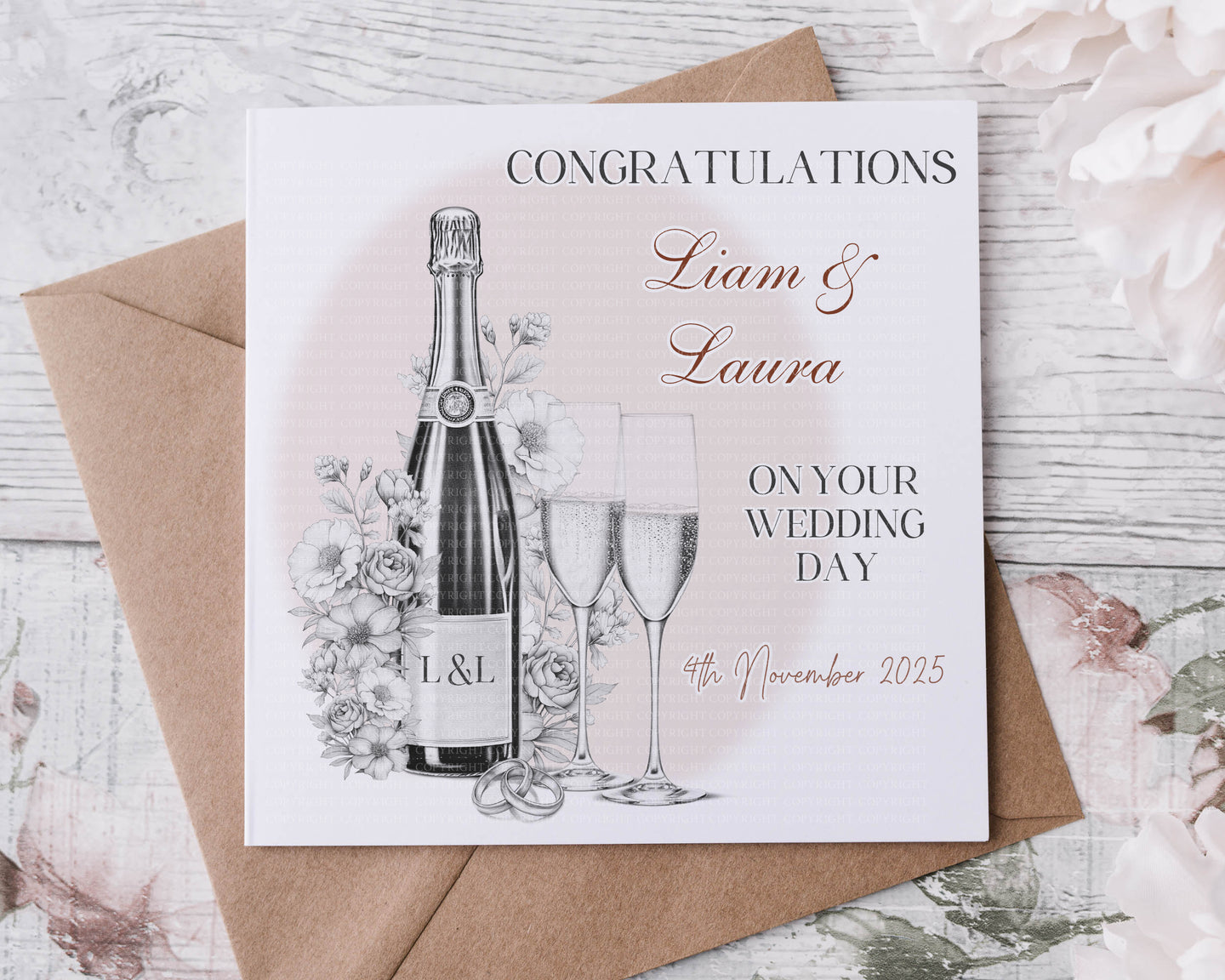Champagne Wedding Card  - Traditional