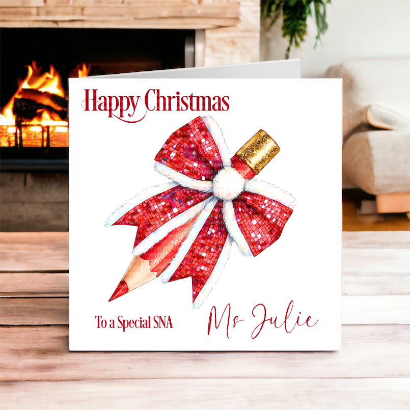 Christmas Teacher Card- Red Pencil Design