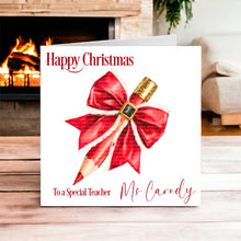 Load image into Gallery viewer, Christmas Teacher Card- Red Pencil Design
