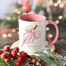 Load image into Gallery viewer, Teacher Christmas Mug - Pink Pencil Design
