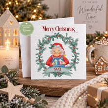 Load image into Gallery viewer, Personalised Christmas card for Nana with festive grandmother illustration
