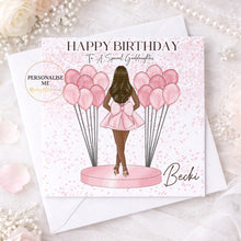 Load image into Gallery viewer, Personalised pink balloon birthday card for goddaughter
