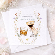 Load image into Gallery viewer, Example of personalised wedding card with couple names James and Emma and wedding date
