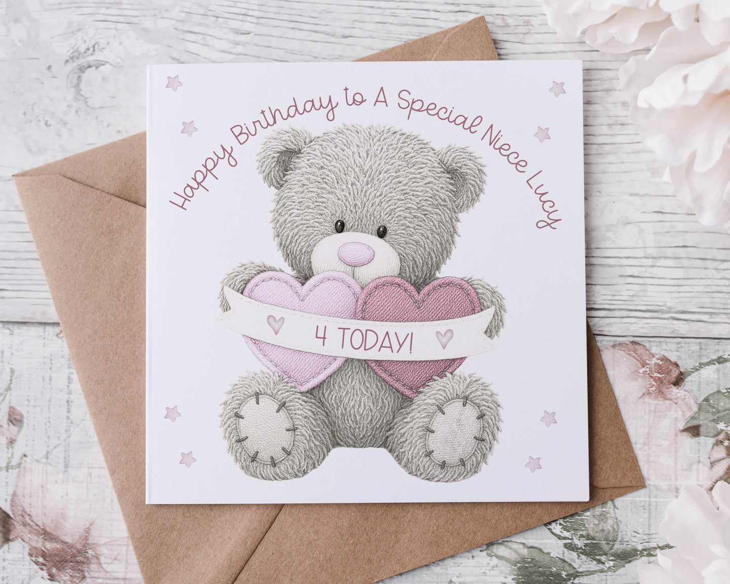 Birthday Bear Greeting Card - Pink Teddy Bear