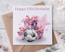 Load image into Gallery viewer, Pink Football Design Birthday Card
