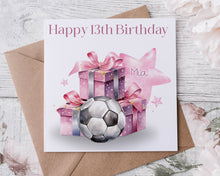 Load image into Gallery viewer, Pink Football Design Birthday Card
