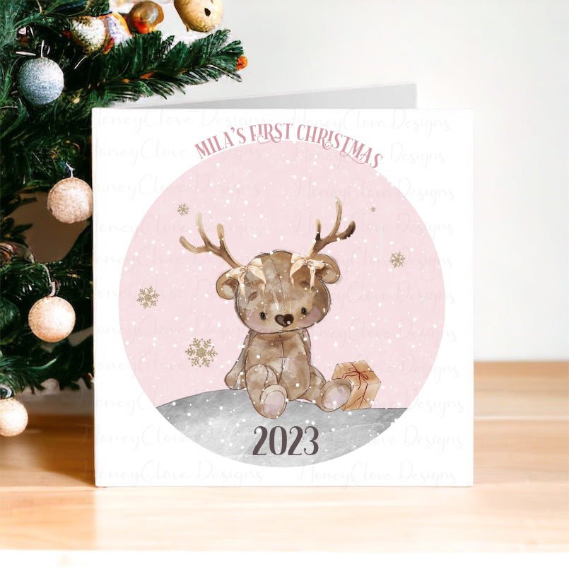 Baby's First Christmas Greeting Card - Little Bear (3 colours)