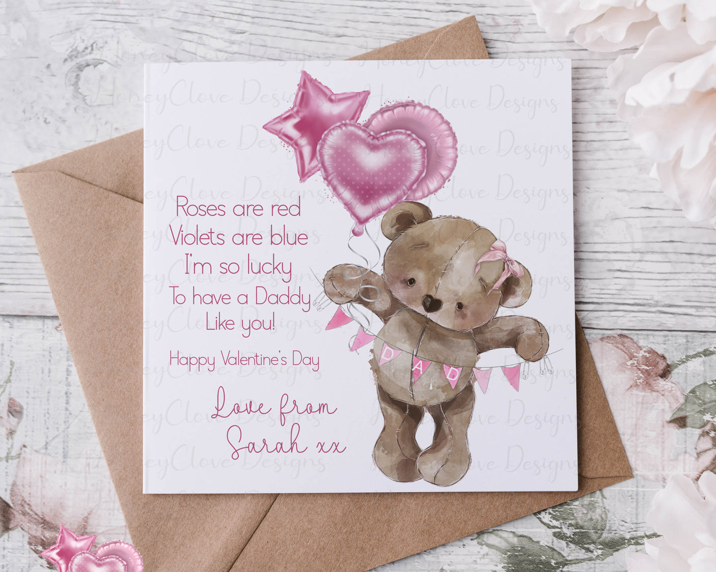 Pink Balloon Bear Valentine Verse