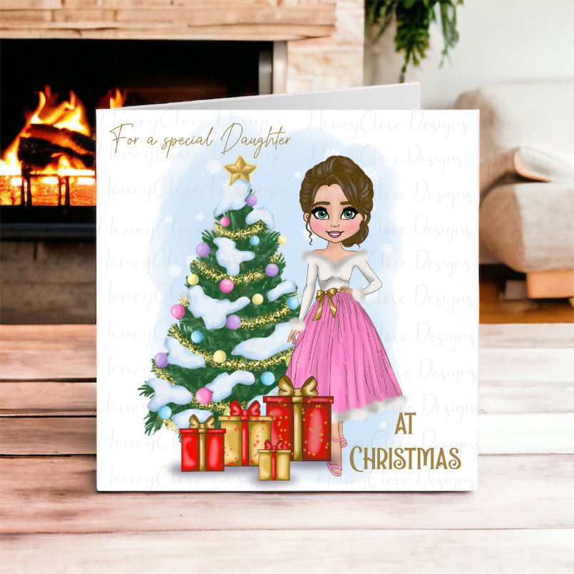 Christmas Dolly Greeting Card PinkDress