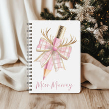 Load image into Gallery viewer, Teacher Christmas A5 Notebook- Pink Pencil Design
