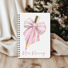 Load image into Gallery viewer, Teacher Christmas A5 Notebook- Pink Pencil Design
