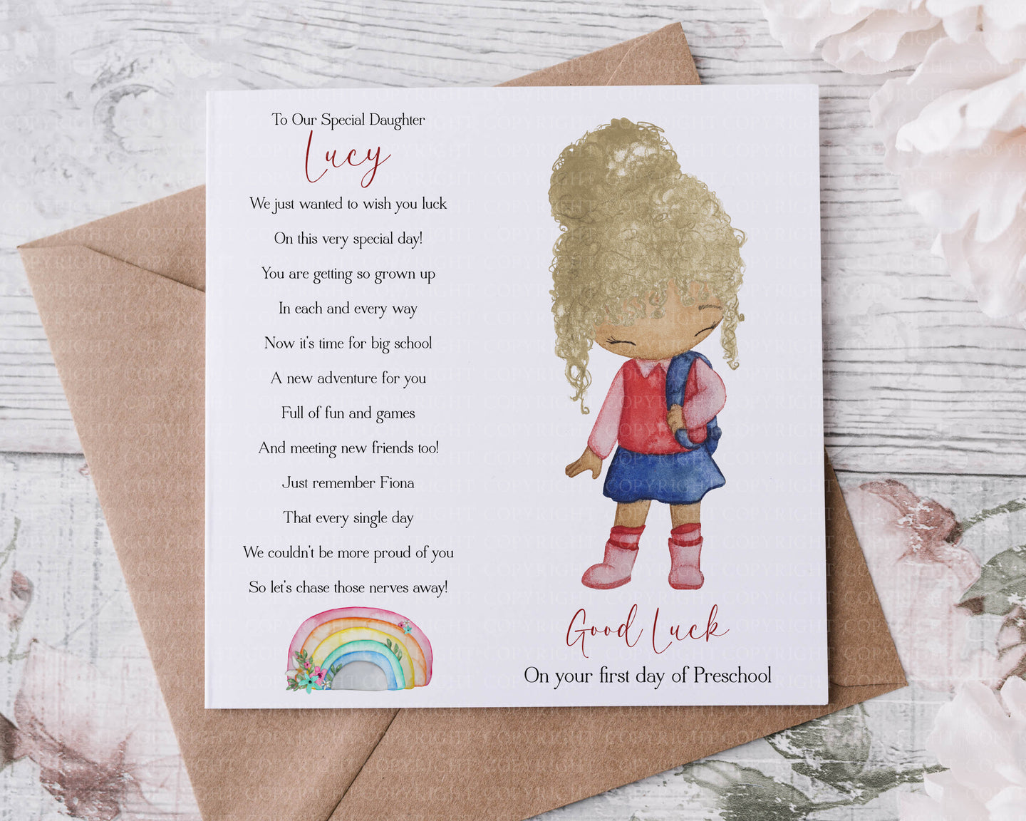 First day at school/preschool/montessori card  - Girl Character