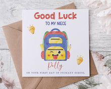 Load image into Gallery viewer, First day at school/preschool/montessori card  - Bright backpack
