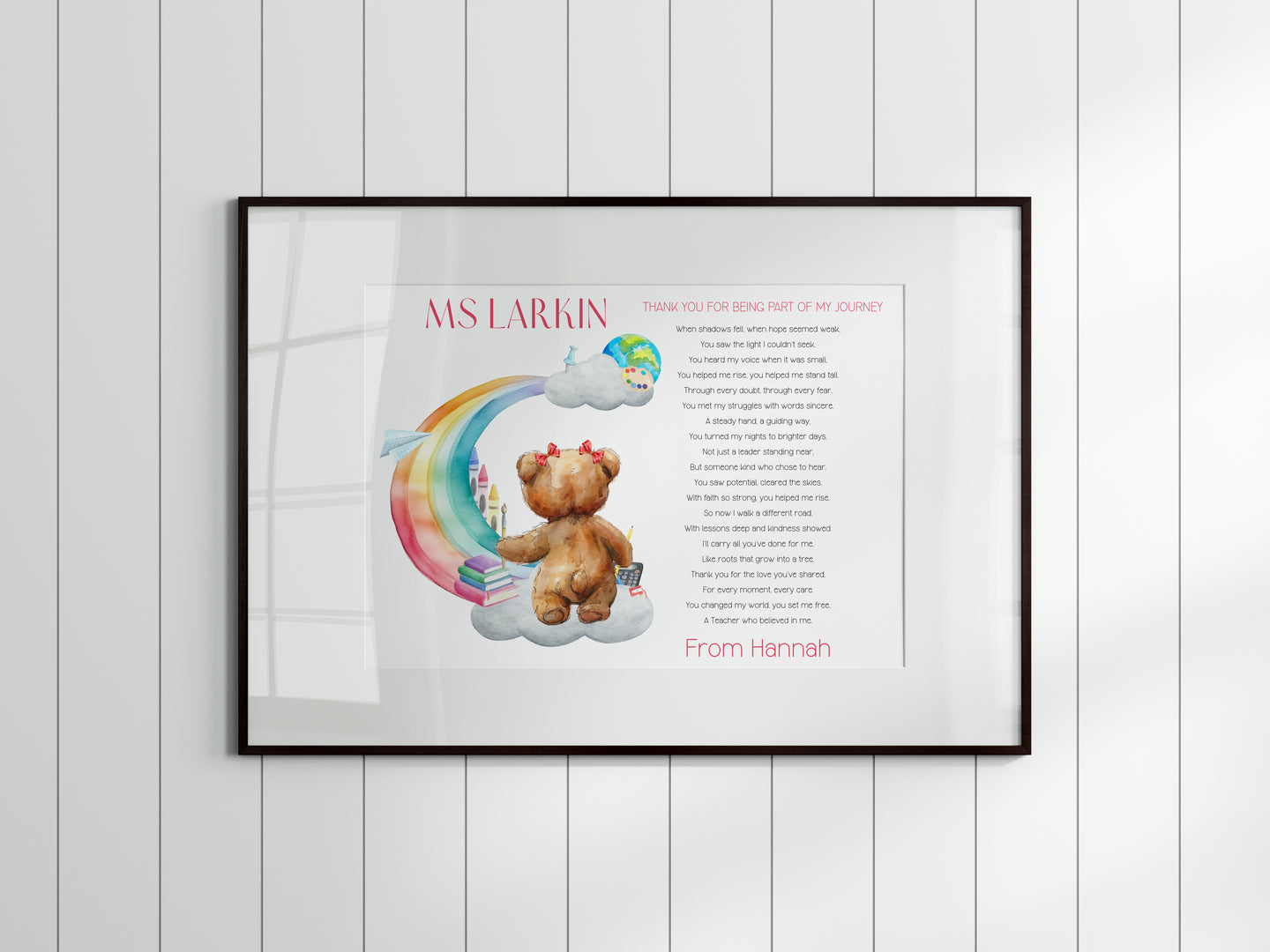 Special Teacher/Principal Poem UNFRAMED Print RAINBOW BEAR