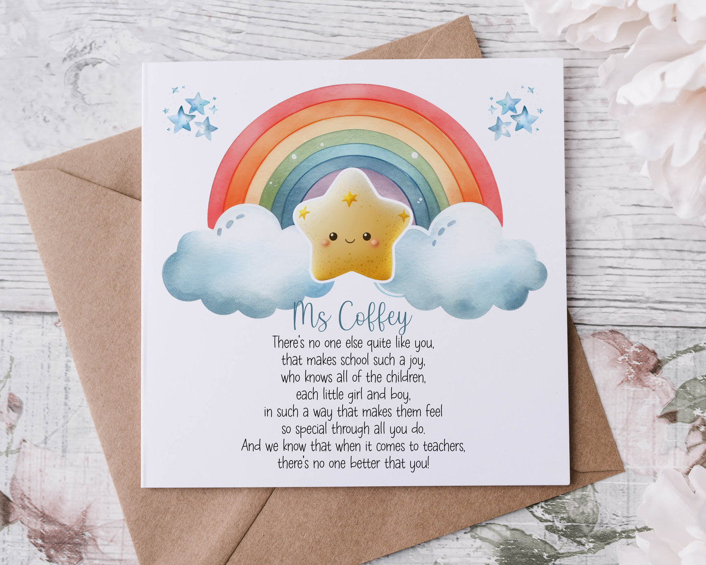Rainbow with cute star thank you card