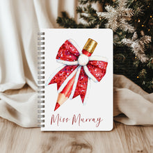 Load image into Gallery viewer, Teacher Christmas A5 Notebook- Red Pencil Design
