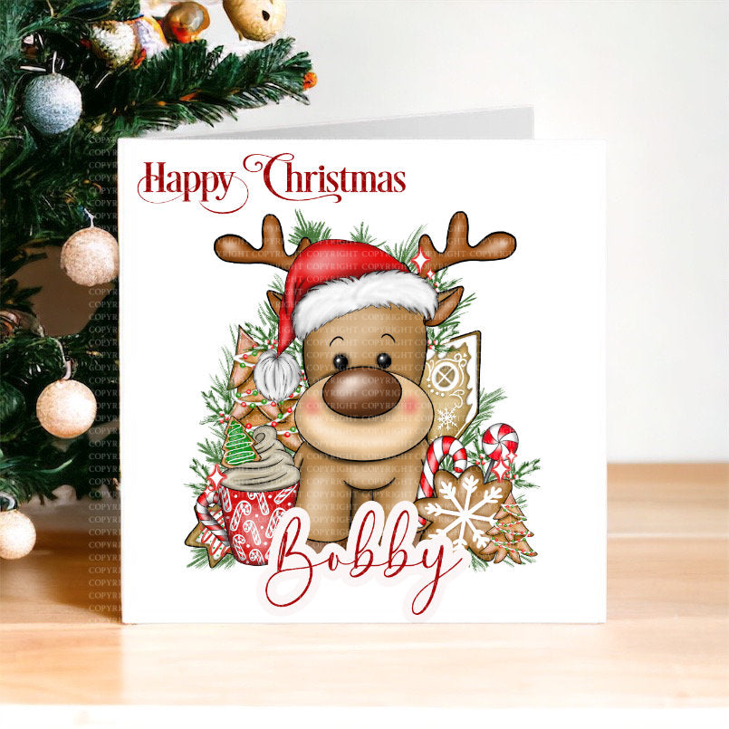 Cute Red Reindeer Christmas Card