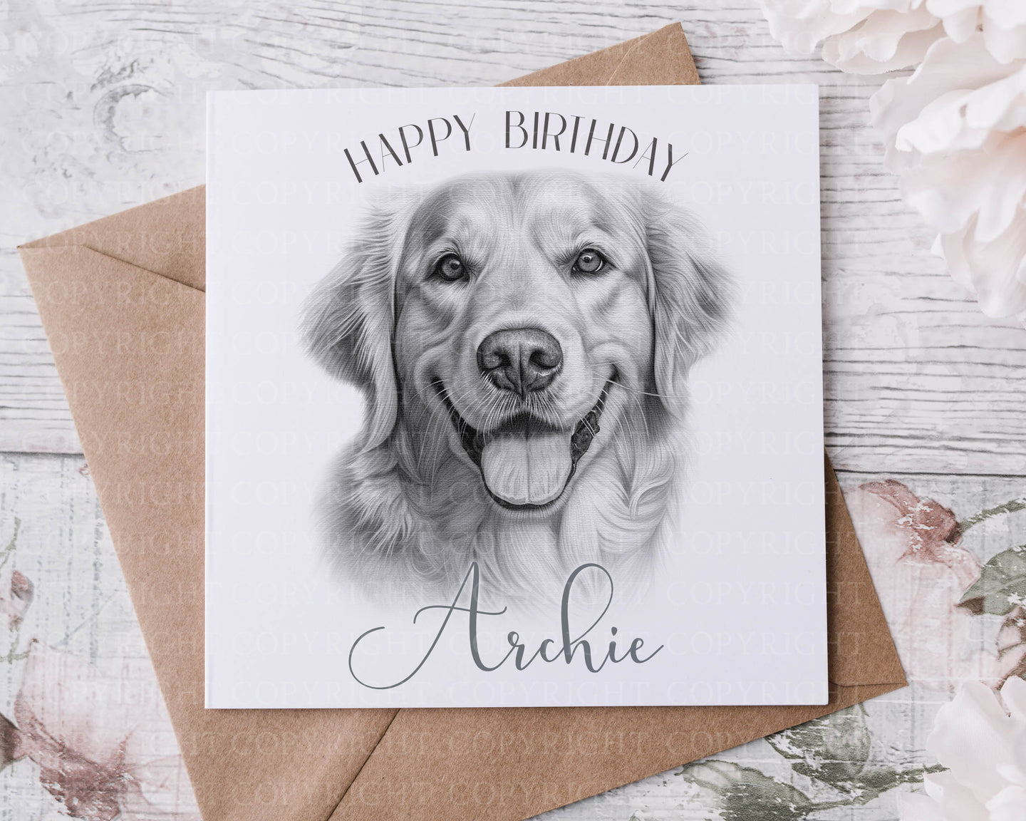 Sketch  Dog Birthday card - Golden Retriever