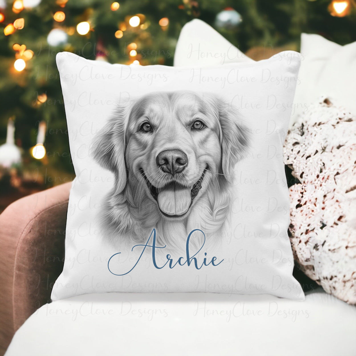 Sketch Art Golden Retriever Cushion