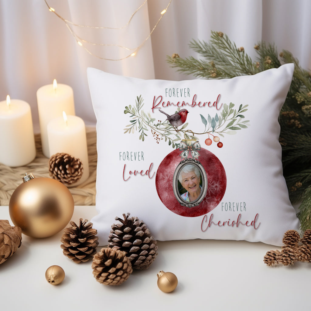 Robin Bauble Christmas Cushion
