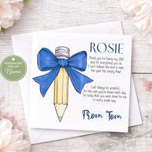 Load image into Gallery viewer, Bow Pencil Teacher/SNA Card - Multiple colours!
