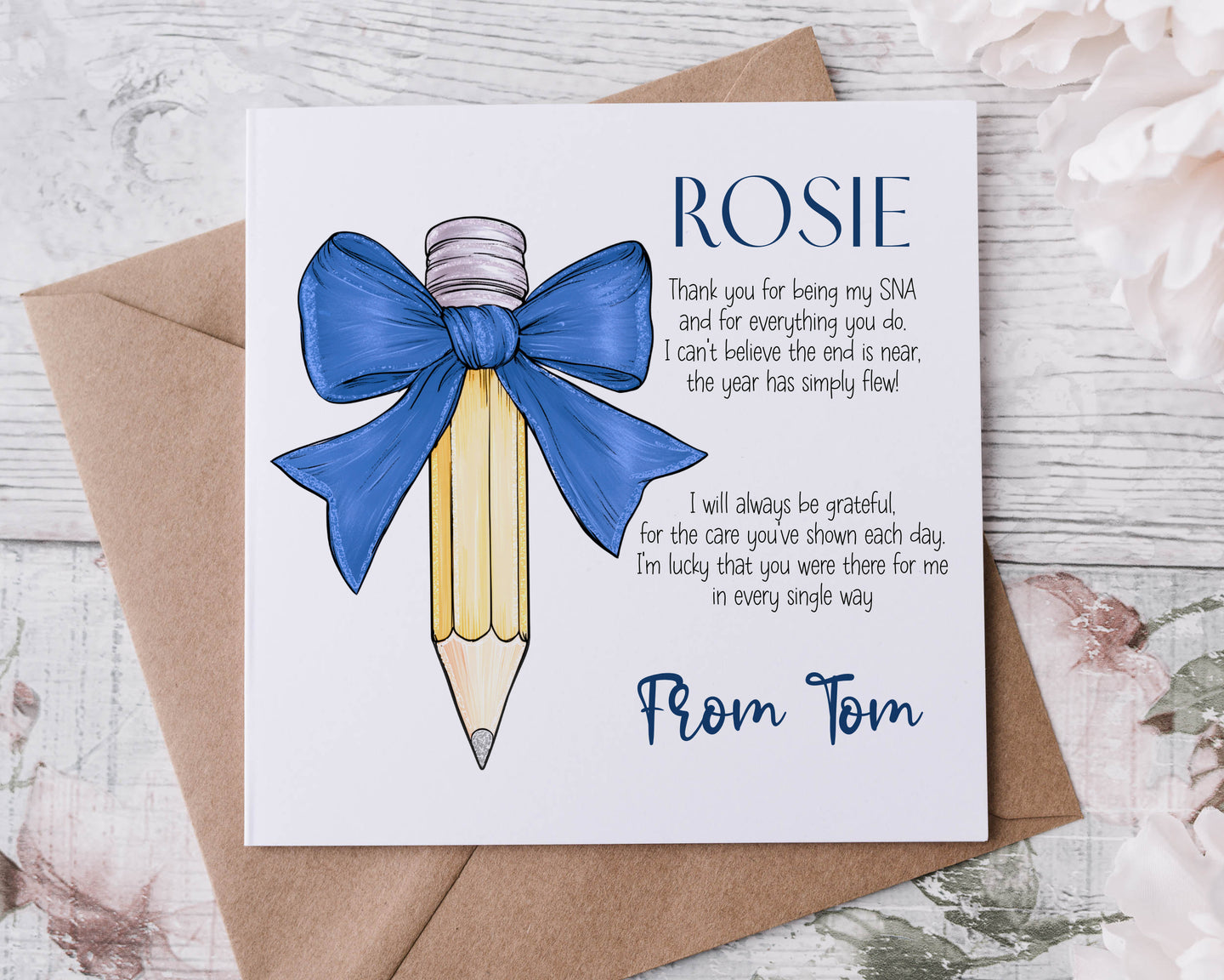 Bow Pencil Teacher/SNA Card - Multiple colours!