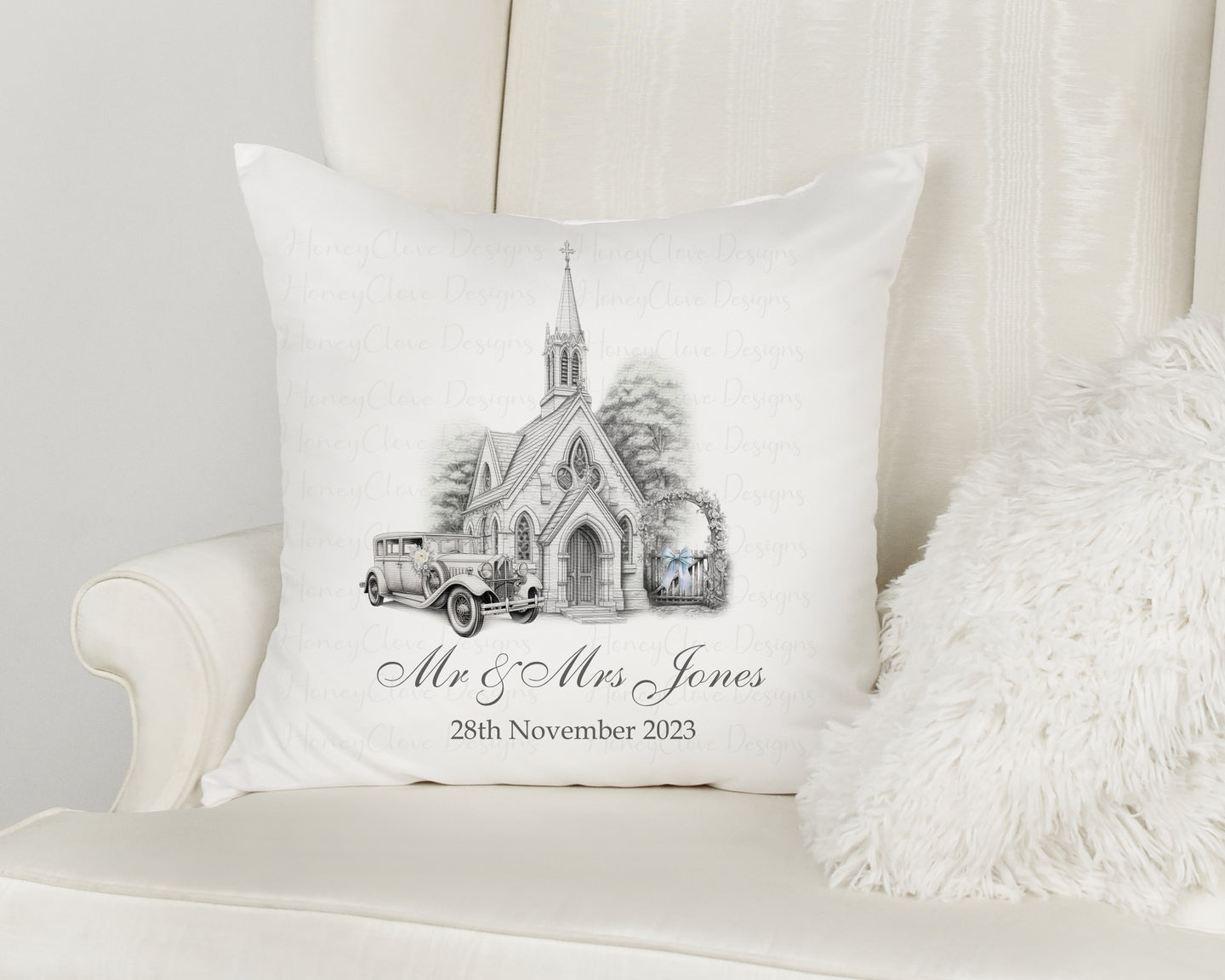 Sketch Wedding Church cushion