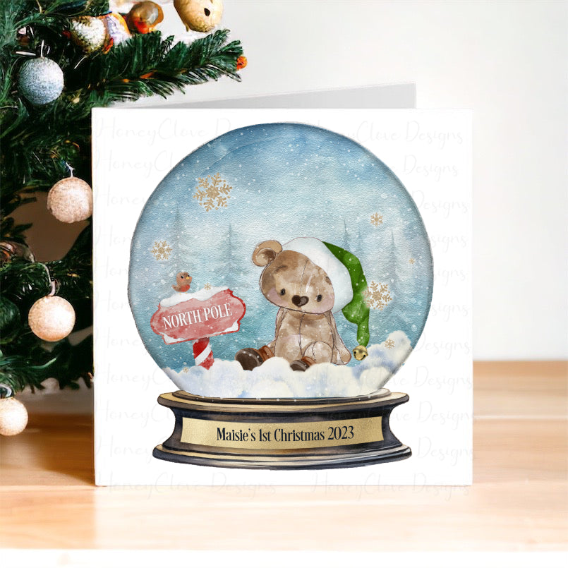 Baby's First Christmas Greeting Card -  Snowglobe Little Bear (2 colours)