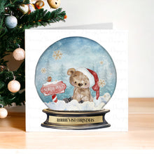 Load image into Gallery viewer, Baby&#39;s First Christmas Greeting Card -  Snowglobe Little Bear (2 colours)
