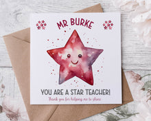 Load image into Gallery viewer, Star Teacher Card - Various colours
