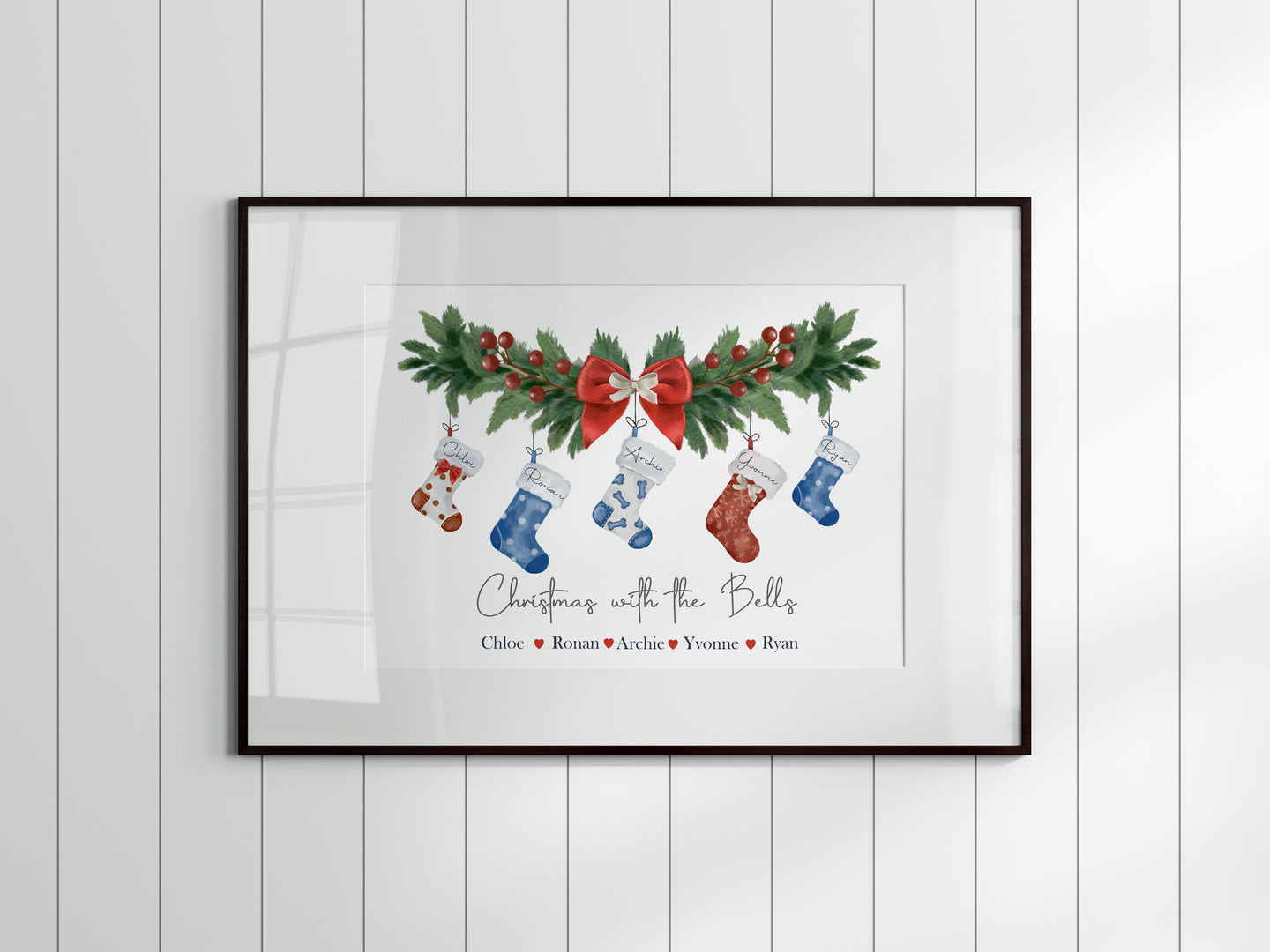 XMAS OFFER Christmas Stocking Family Print - A4 UNFRAMED