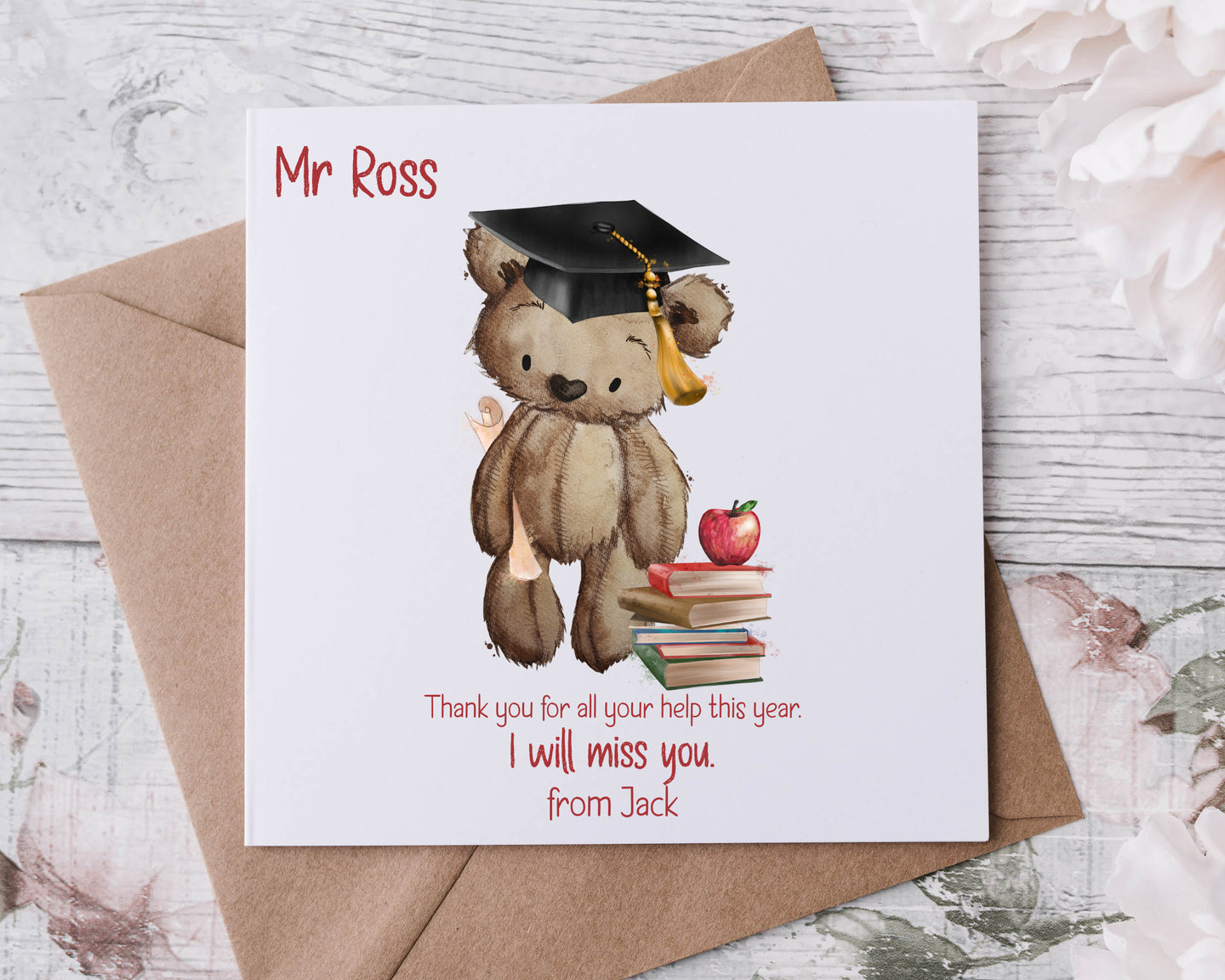 Boy Teacher Bear thank you card