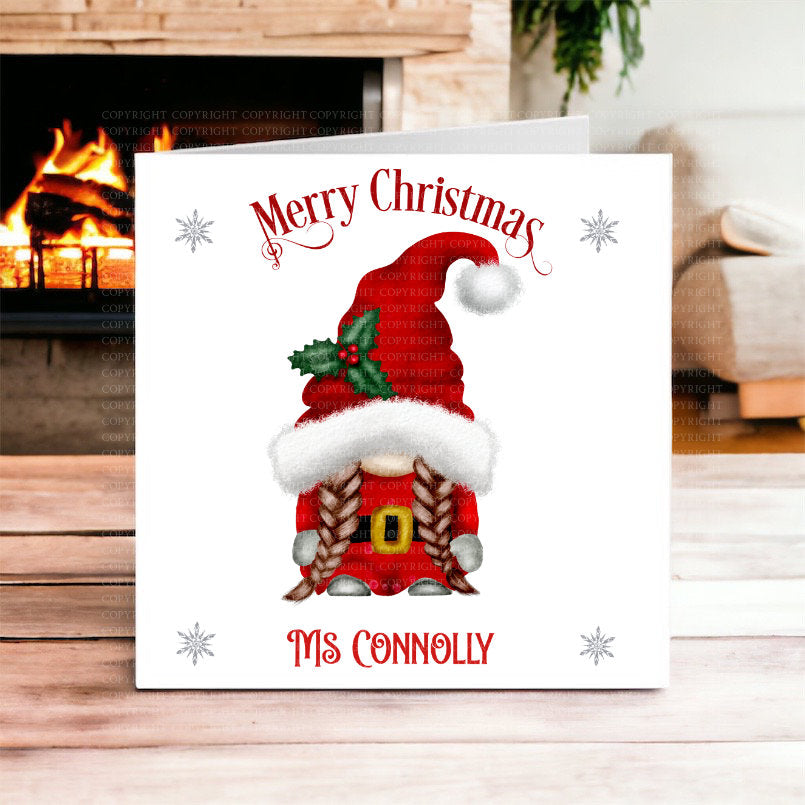 Teacher Gonk Christmas Card - Girl