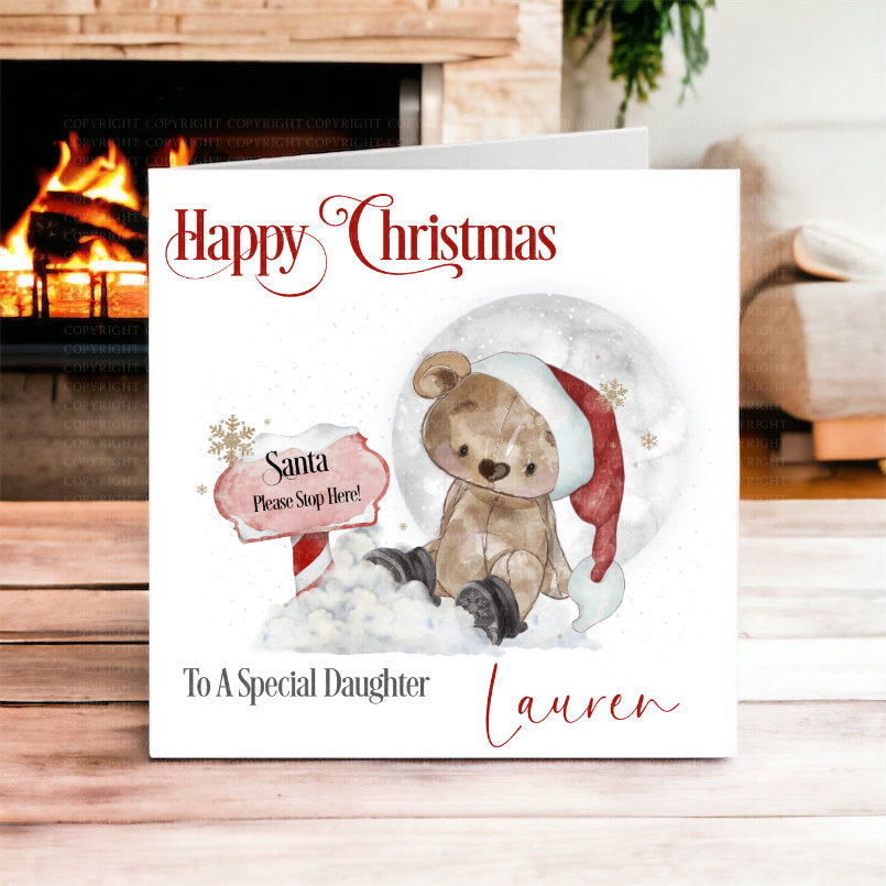 Teddy Bear with santa sign Christmas Card