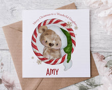 Load image into Gallery viewer, Teddy Bear Candy Cane Wreath Christmas Card
