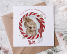 Load image into Gallery viewer, Teddy Bear Candy Cane Wreath Christmas Card
