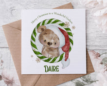 Load image into Gallery viewer, Teddy Bear Candy Cane Wreath Christmas Card
