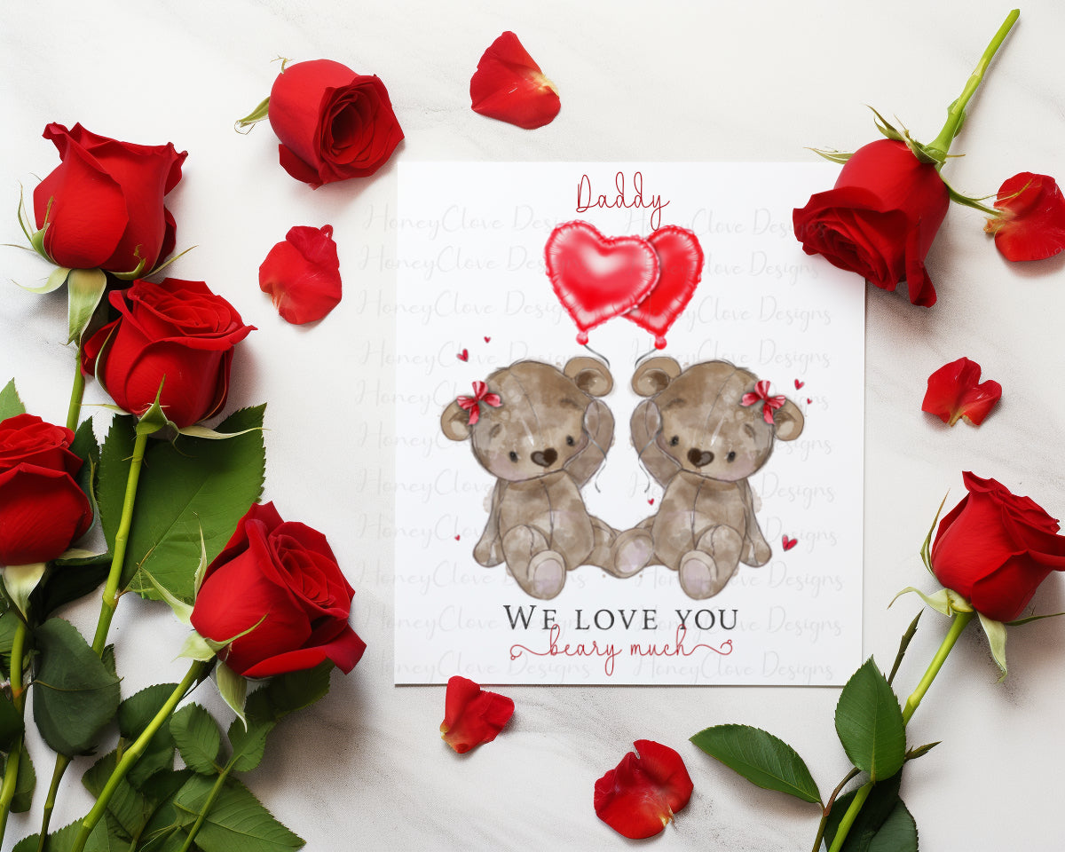 Red heart balloon Bear Valentine Card - 2 bears