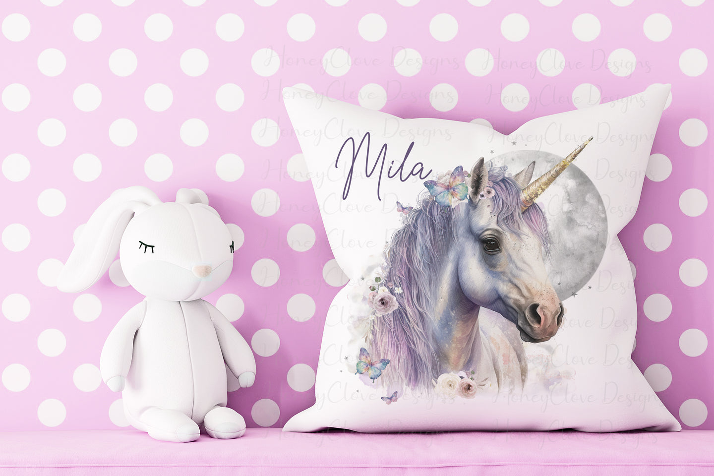 Watercolour unicorn cushion