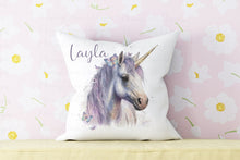 Load image into Gallery viewer, Watercolour unicorn cushion
