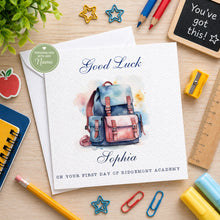 Load image into Gallery viewer, First day at school card  -vintage backpack
