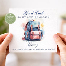 Load image into Gallery viewer, First day at school card  -vintage backpack
