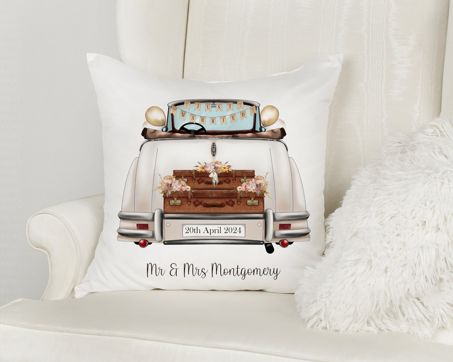 Wedding Car with Suitcases - Cushion