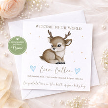 Load image into Gallery viewer, Pink baby welcome card with personalised name and birth details
