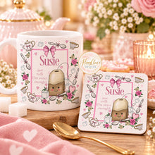 Load image into Gallery viewer, Personalised white tea mug with matching coaster gift set
