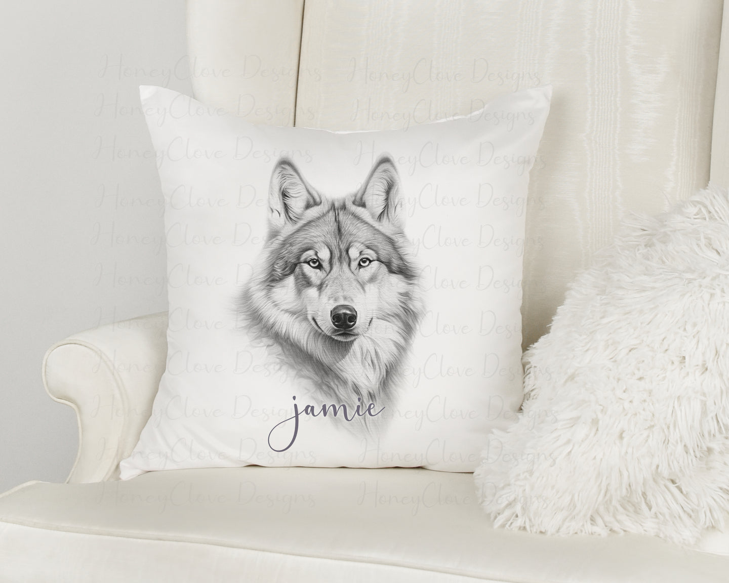 Sketch Design Cushion Wolf