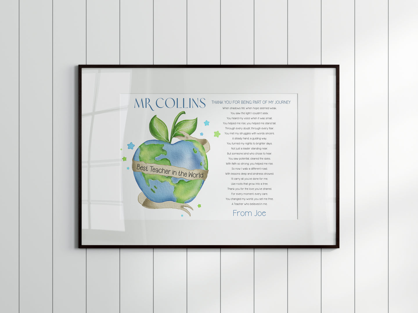 Special Teacher/Principal Poem UNFRAMED Print WORLD APPLE